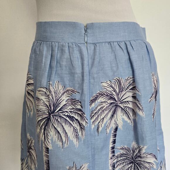 J. Crew Linen Skirt A Line Blue Palm Tree Summer Beach G4616 Women 6 - Picture 7 of 11
